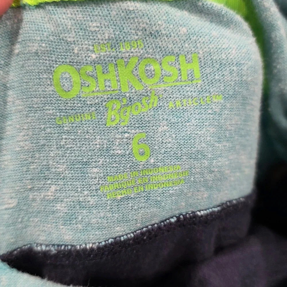 OshKosh B'gosh Kids Hoodie Pullover Blue Gray Colorblock Number 95‎ Size 6